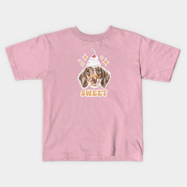 Sweet Chocolate Dachshund with a Cherry on Top! Kids T-Shirt by stuckyillustration